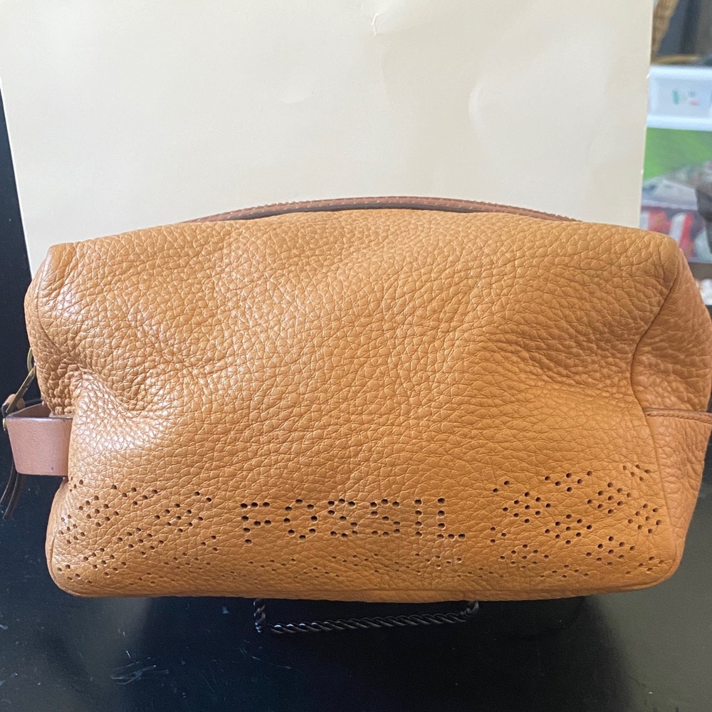 Fossil Brown Leather Cosmetic or Toiletry Bag